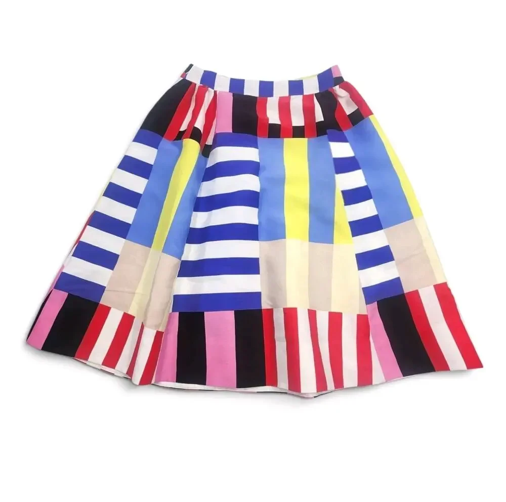 Kate Spade New York A Line Skirt Womens Sz 6 Multicolor Patchwork Stripe Classic